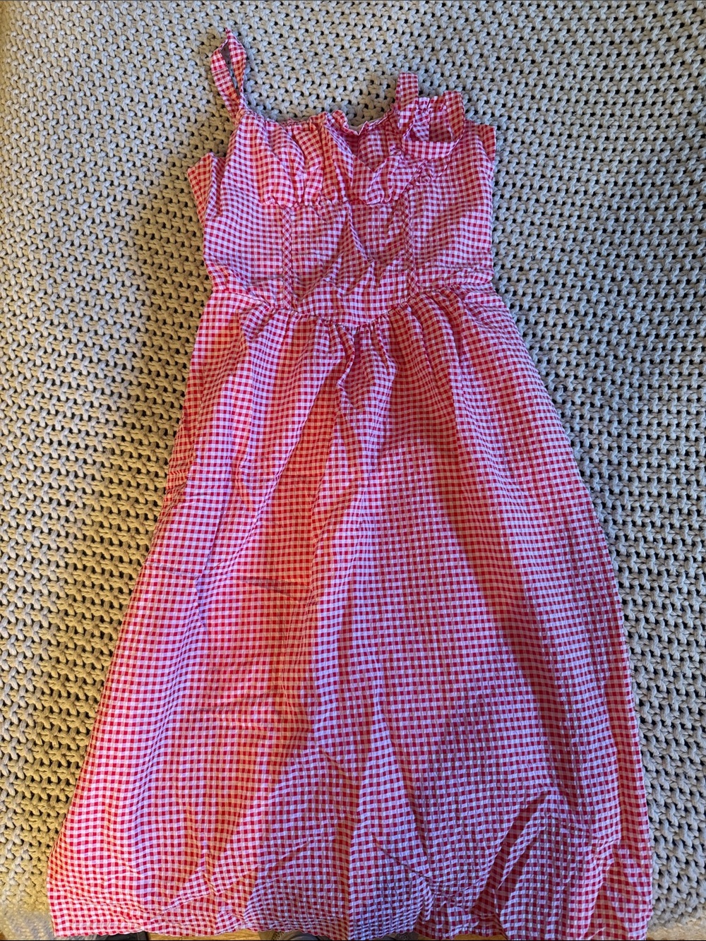 Women’s Red Gingham Sundress - Lightweight Ruffled Straps
